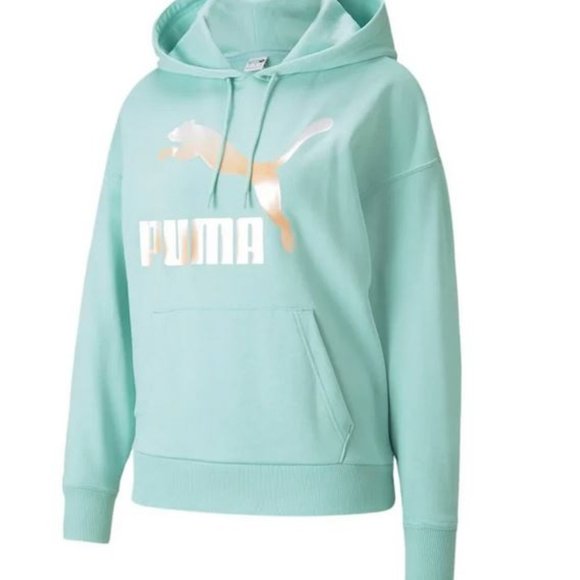 PUMA - Women's Classics Logo Hoodie - Mint Blue - Size XS - Picture 2 of 4